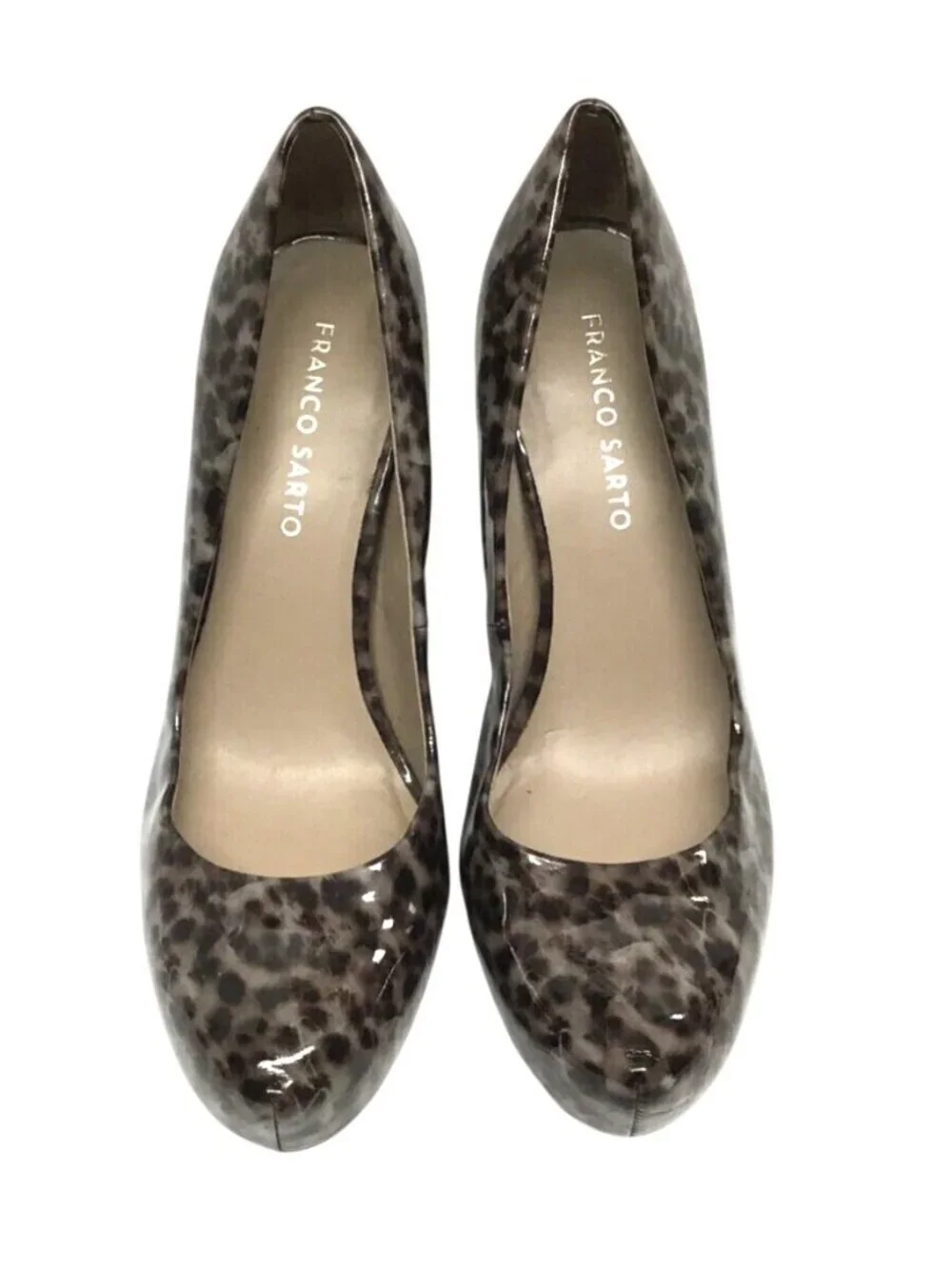 Franco Sarto Womens 8.5 Cicero Platform Faux Patent Leather Leopard Print Pumps